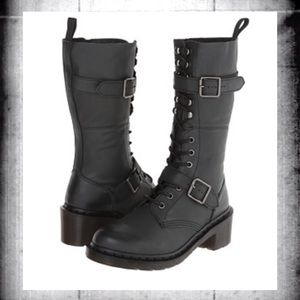 DOC DR MARTENS JOSEFA LEATHER MOTO COMBAT BOOTS 8